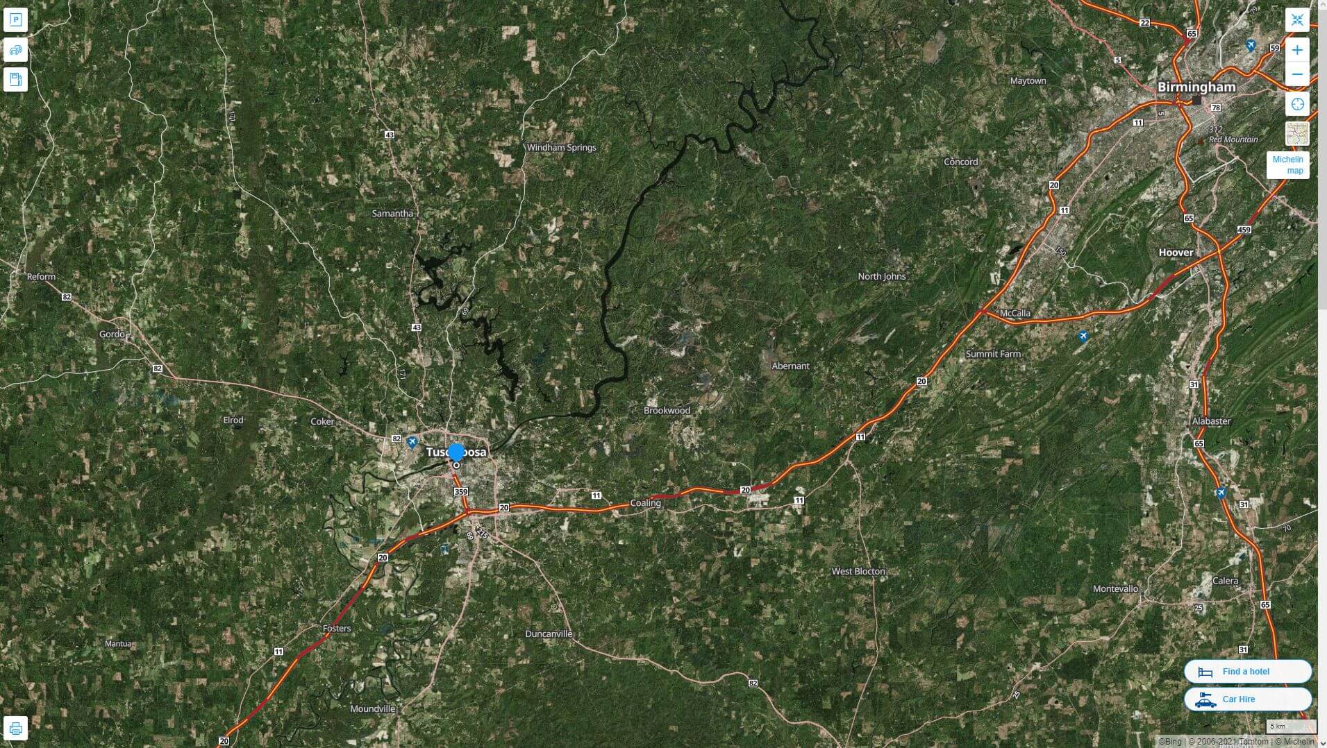 Tuscaloosa Alabama Highway and Road Map with Satellite View